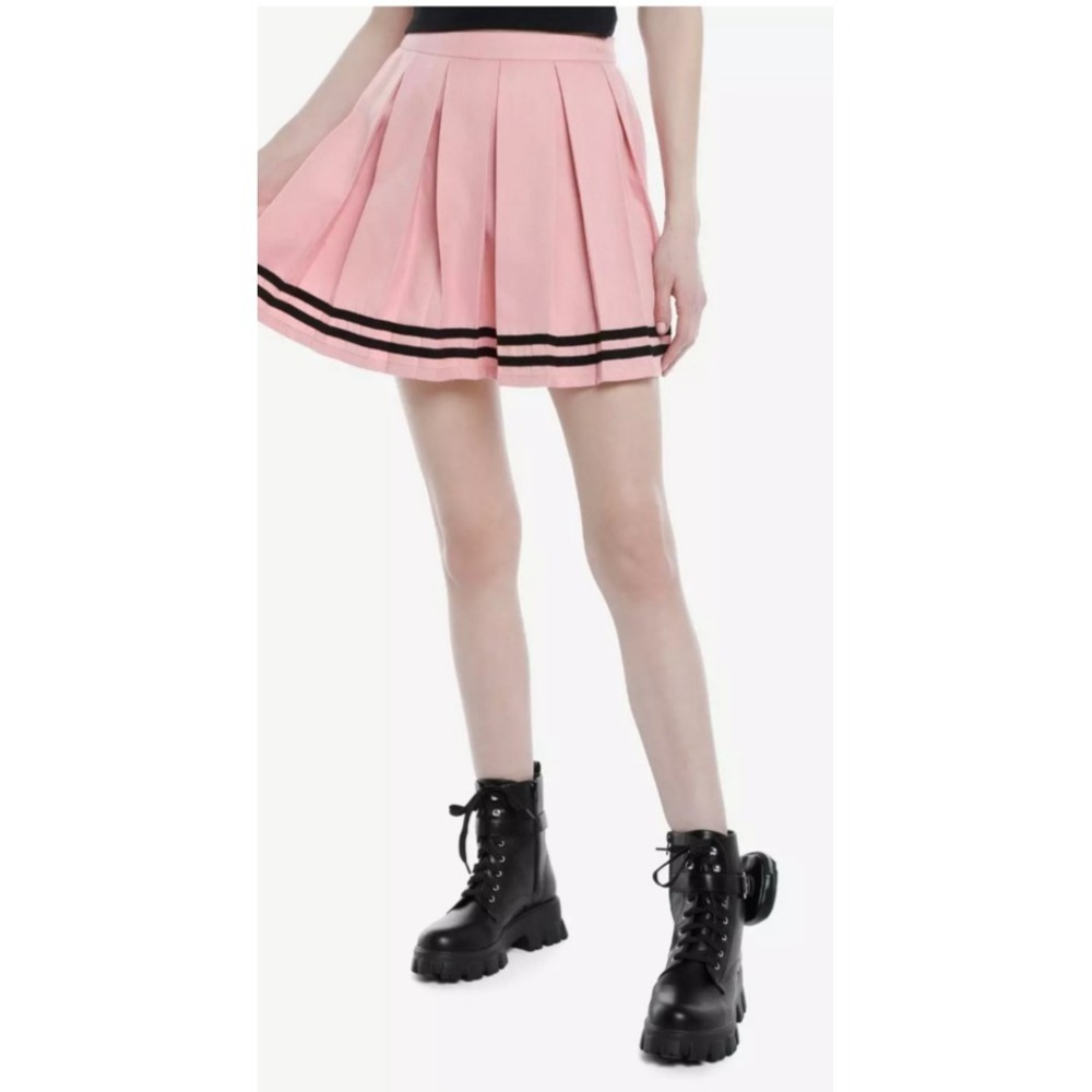 Hot Topic light pink pleated cheer schoolgirl skirt w black stripe Goth Whimsy